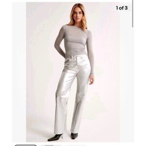 Abercrombie & Fitch 90s Relaxed High Rise Metallic Silver Faux Leather Jean 8/29